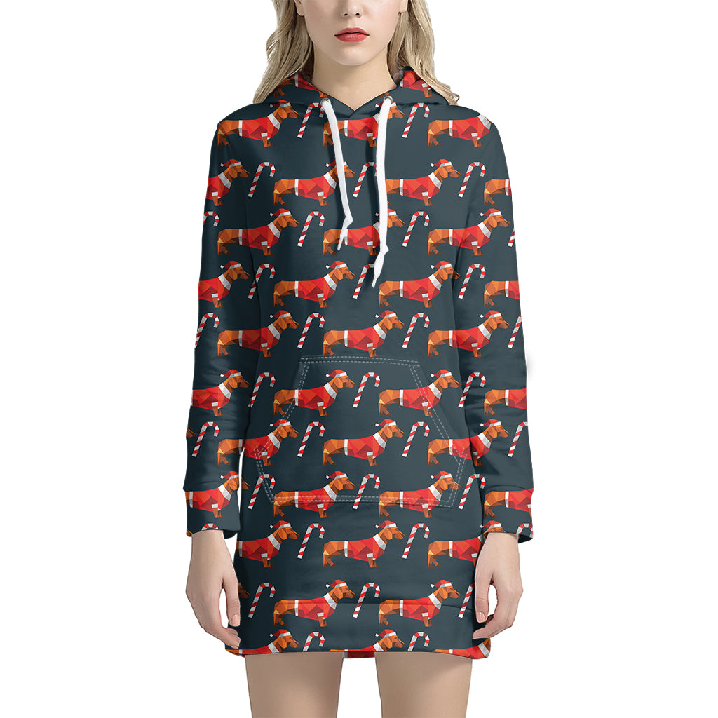 Xmas Dachshund Pattern Print Hoodie Dress