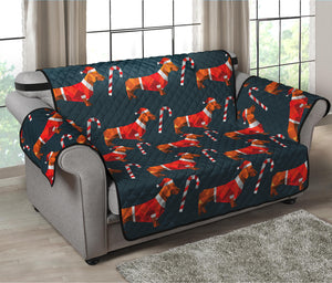 Xmas Dachshund Pattern Print Loveseat Protector