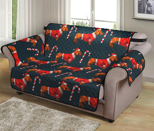 Xmas Dachshund Pattern Print Loveseat Protector