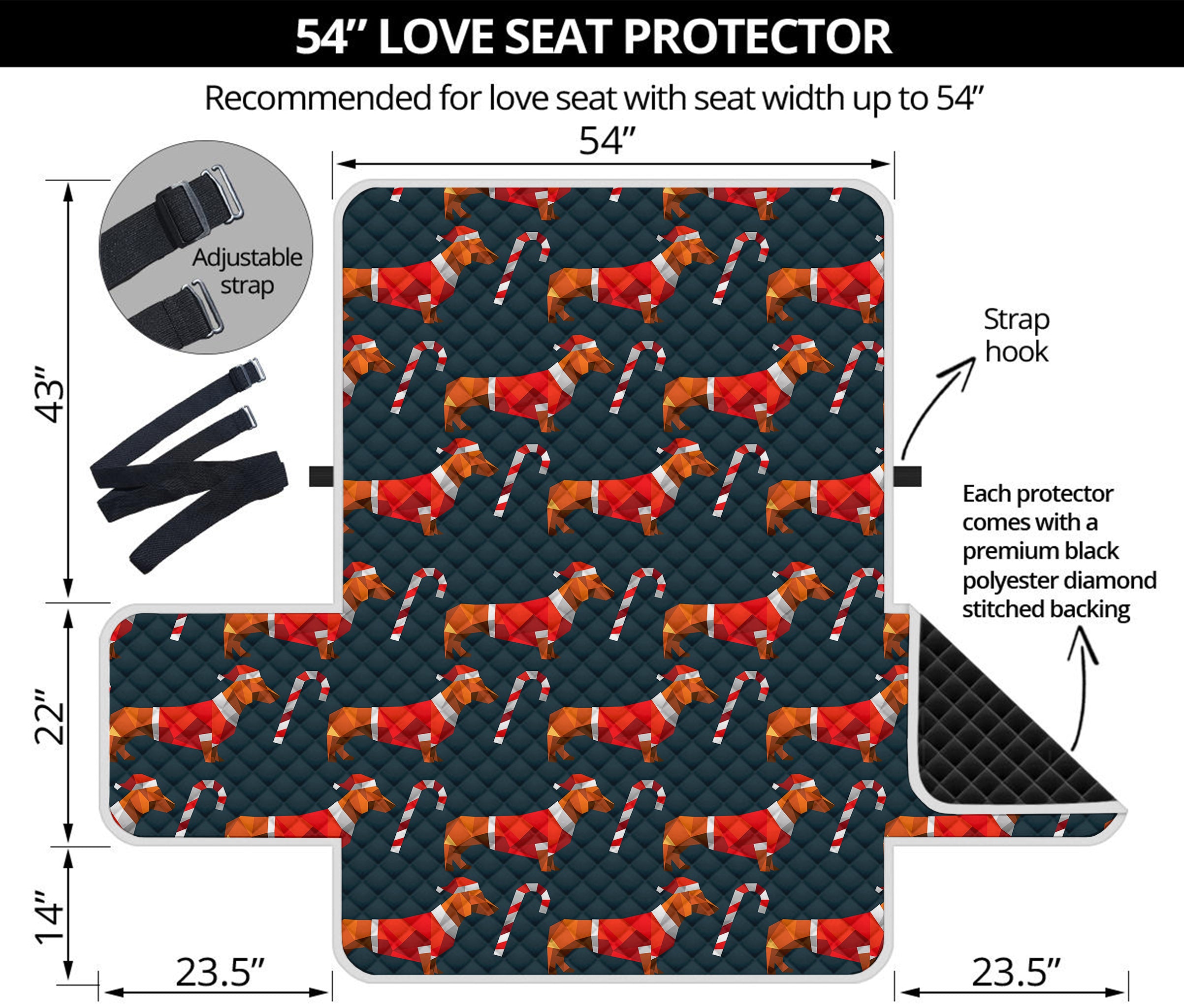 Xmas Dachshund Pattern Print Loveseat Protector