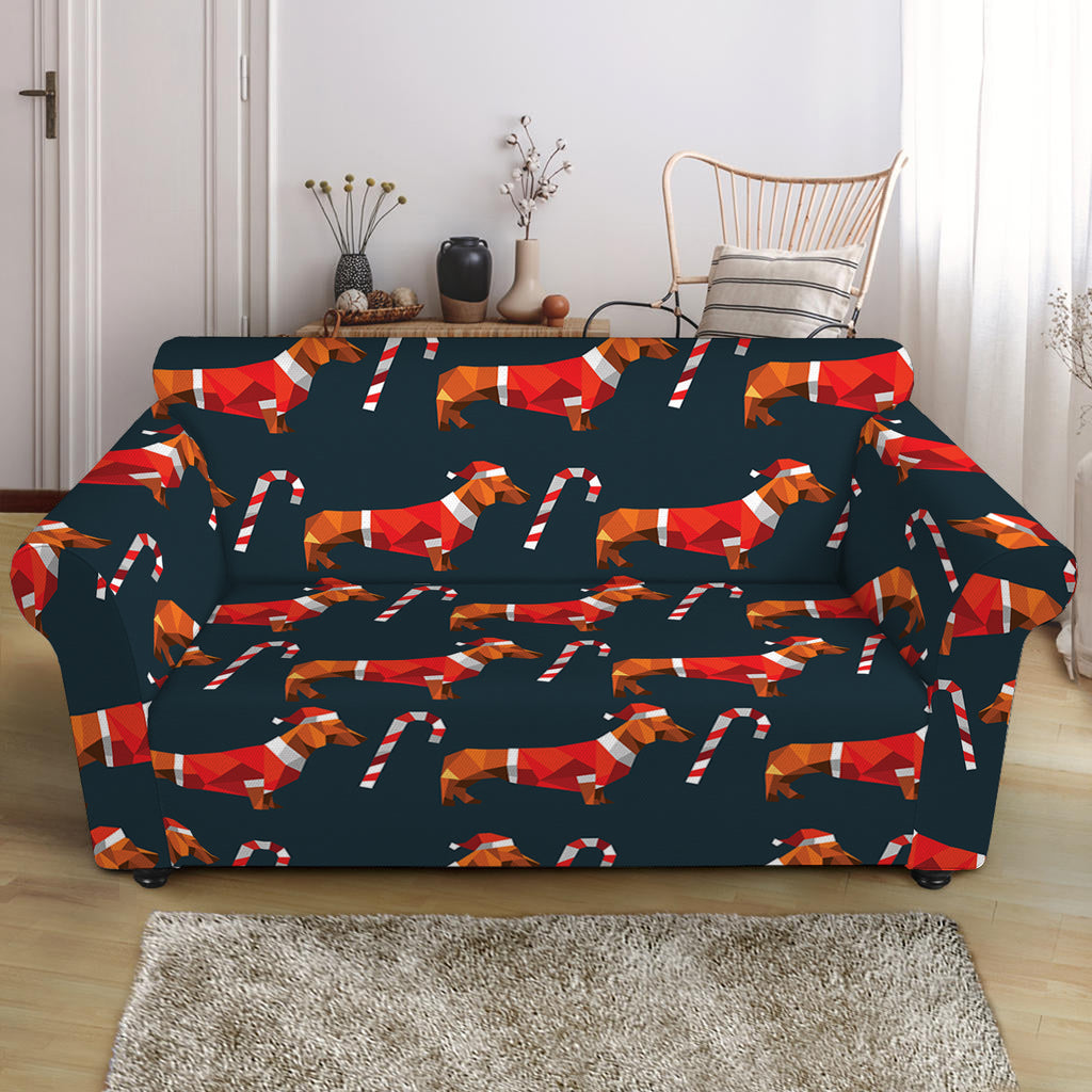 Xmas Dachshund Pattern Print Loveseat Slipcover