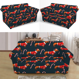 Xmas Dachshund Pattern Print Loveseat Slipcover