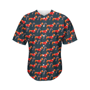 Xmas Dachshund Pattern Print Men's Baseball Jersey