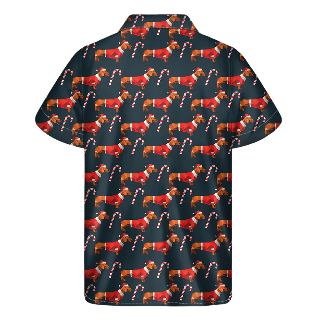 Xmas Dachshund Pattern Print Men's Short Sleeve Shirt