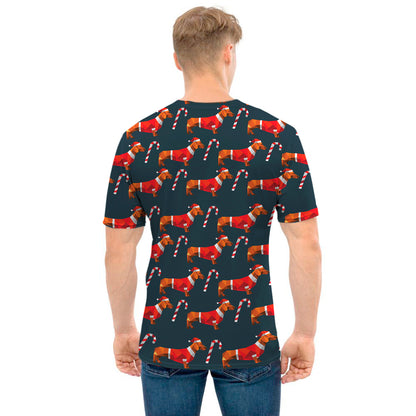 Xmas Dachshund Pattern Print Men's T-Shirt