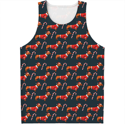 Xmas Dachshund Pattern Print Men's Tank Top