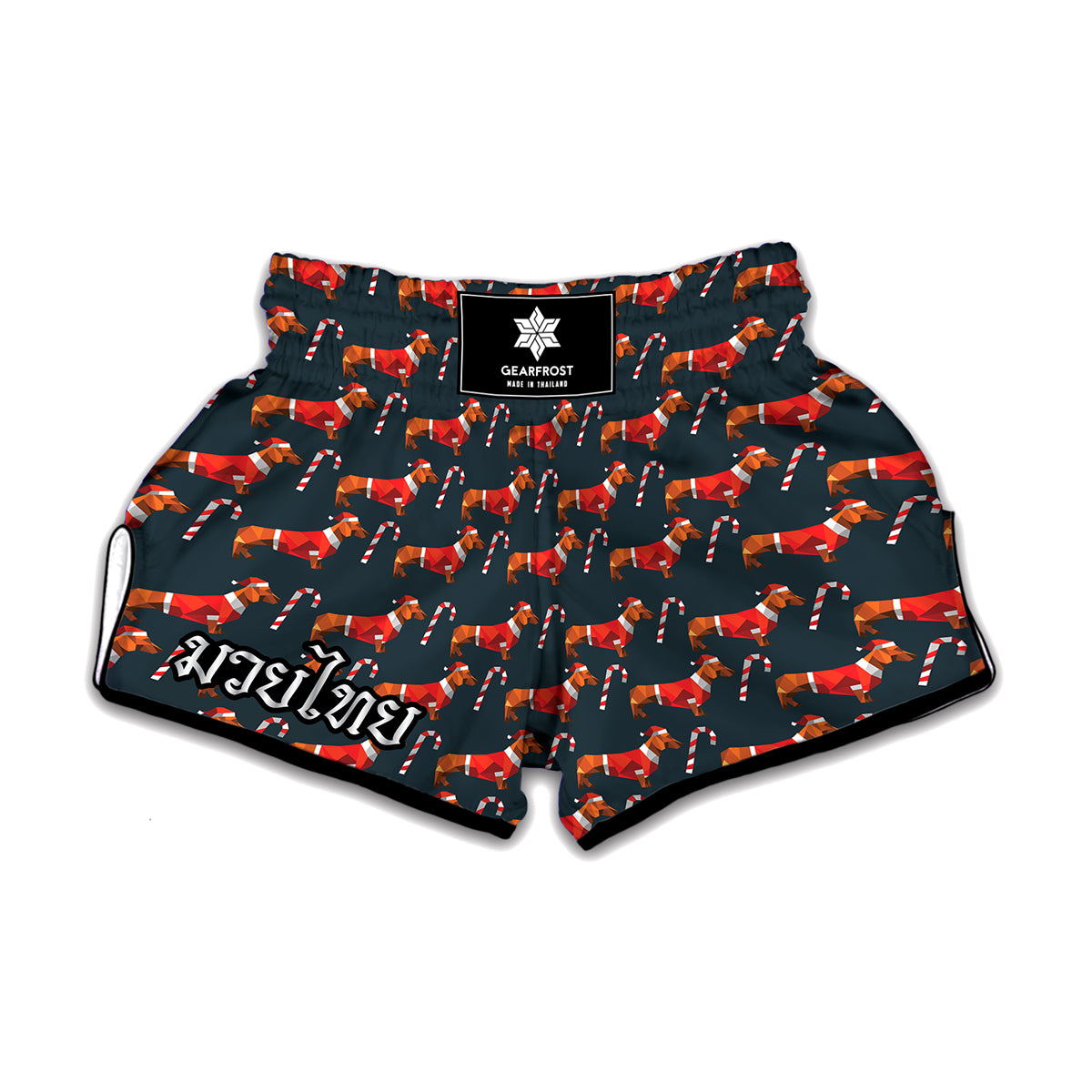 Xmas Dachshund Pattern Print Muay Thai Boxing Shorts