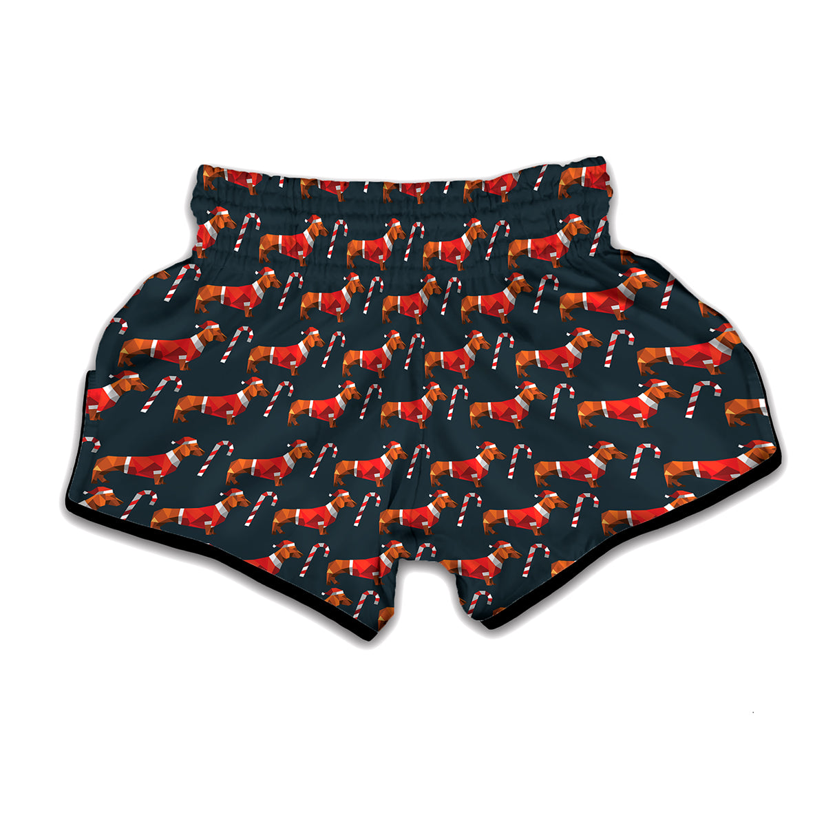 Xmas Dachshund Pattern Print Muay Thai Boxing Shorts