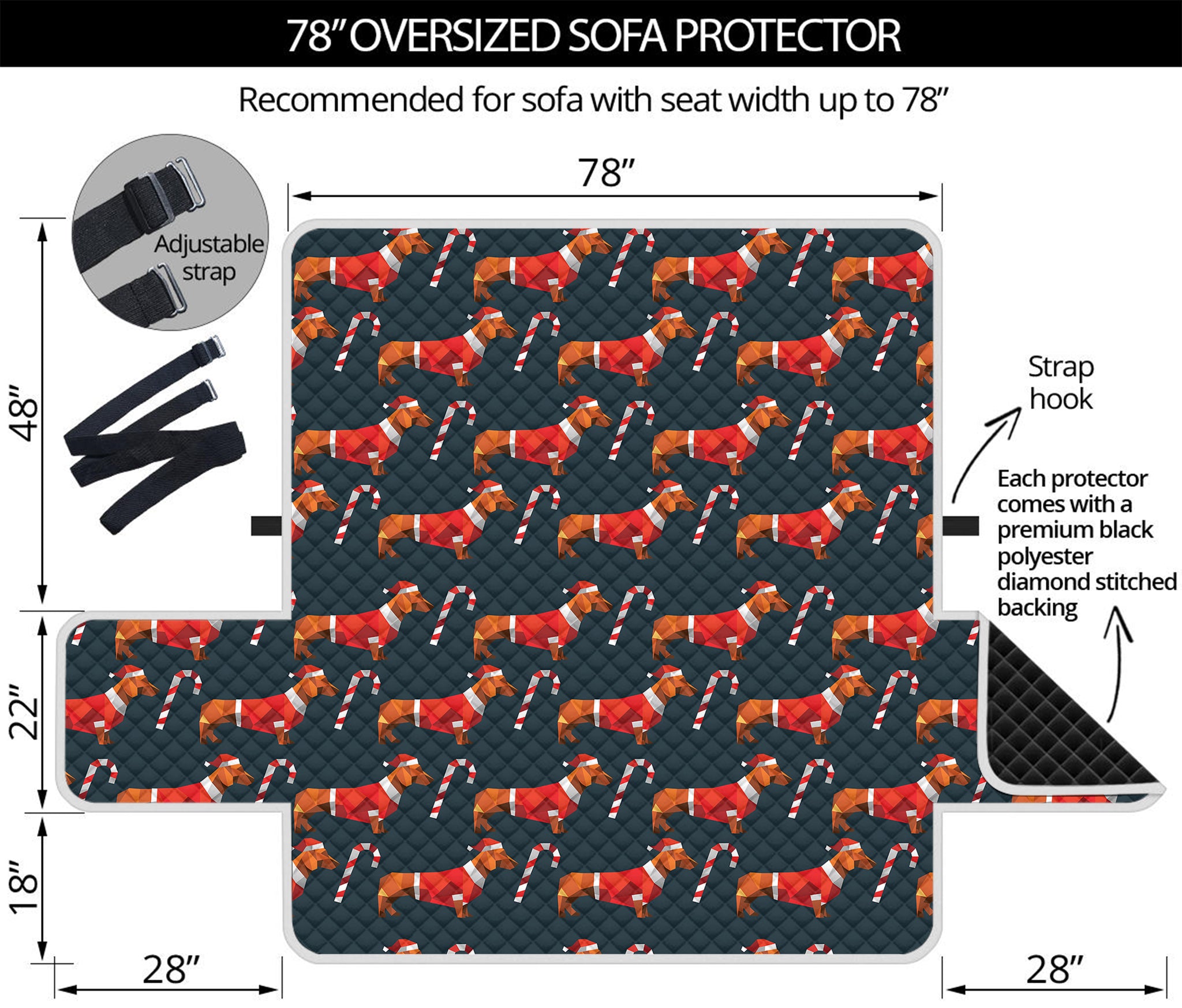 Xmas Dachshund Pattern Print Oversized Sofa Protector