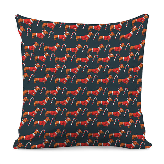 Xmas Dachshund Pattern Print Pillow Cover