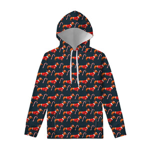 Xmas Dachshund Pattern Print Pullover Hoodie