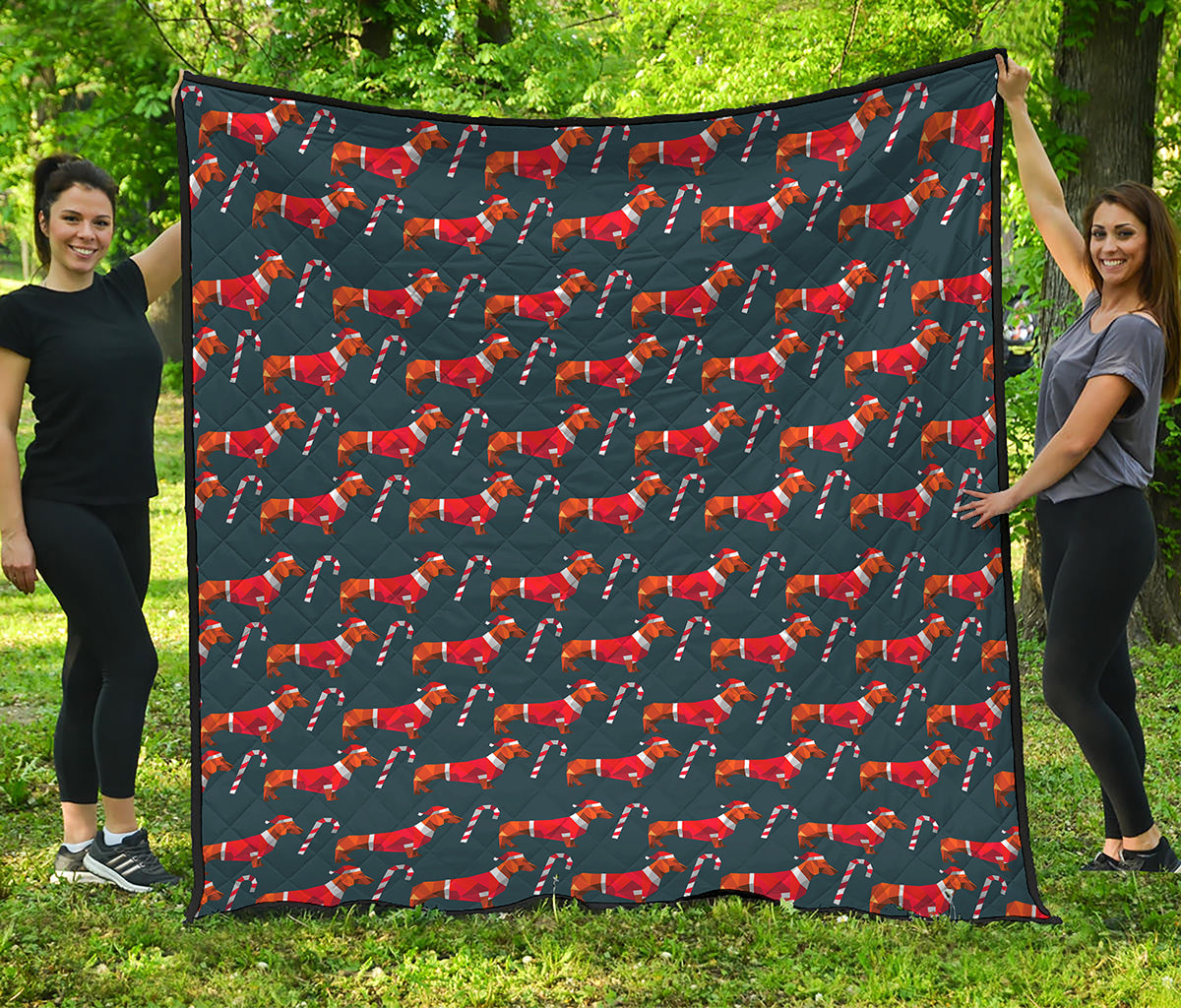 Xmas Dachshund Pattern Print Quilt