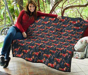 Xmas Dachshund Pattern Print Quilt