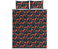 Xmas Dachshund Pattern Print Quilt Bed Set