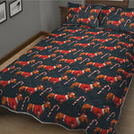 Xmas Dachshund Pattern Print Quilt Bed Set