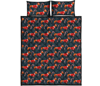 Xmas Dachshund Pattern Print Quilt Bed Set