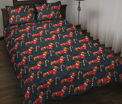 Xmas Dachshund Pattern Print Quilt Bed Set