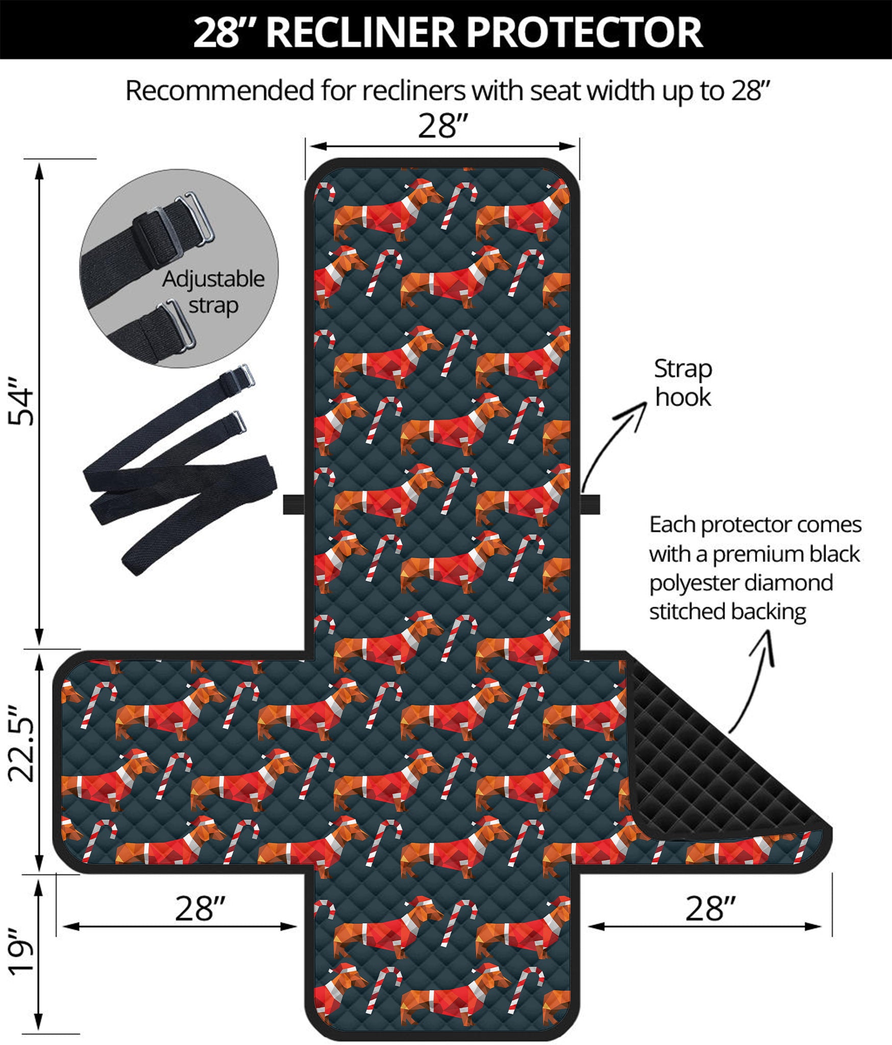 Xmas Dachshund Pattern Print Recliner Protector