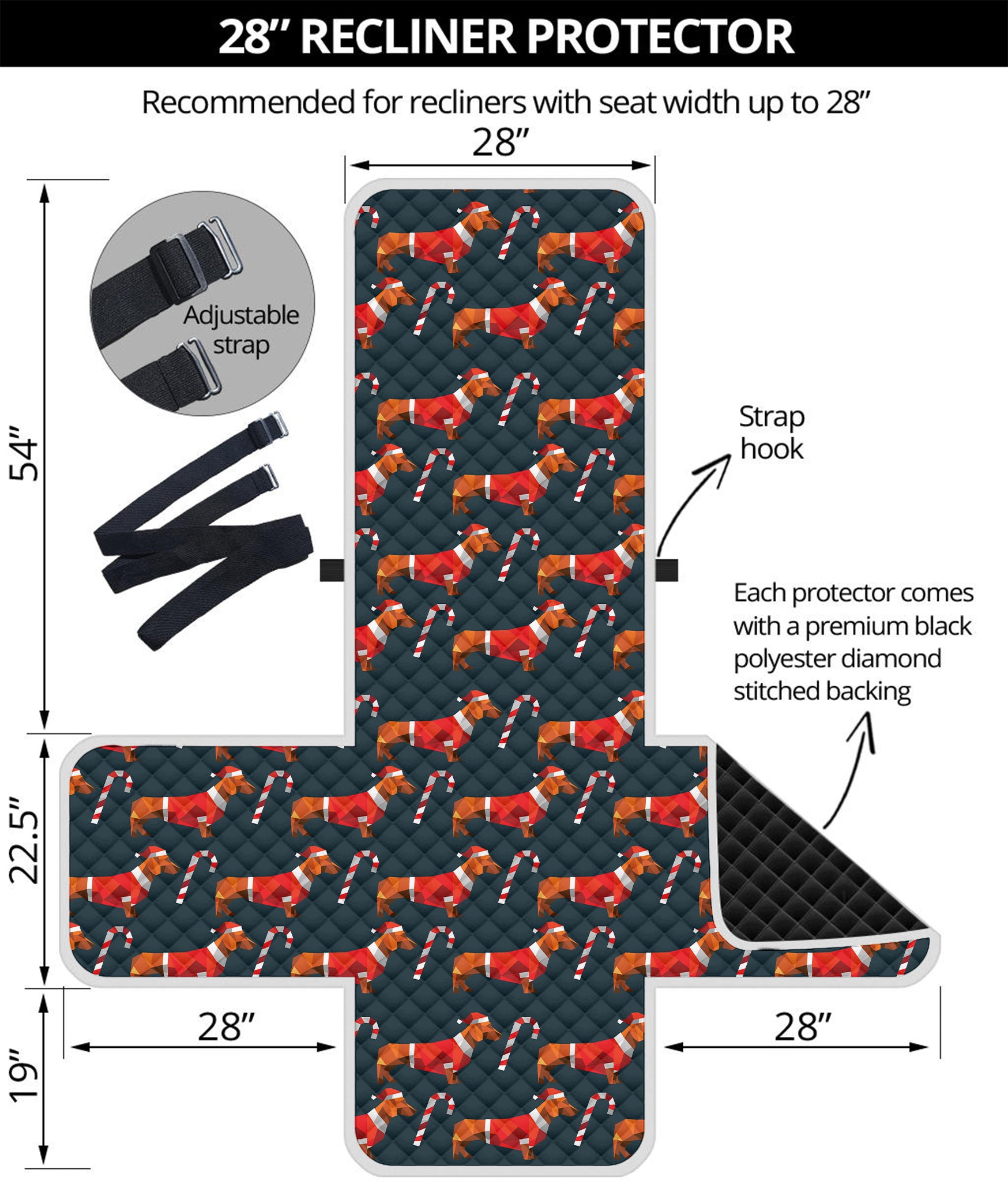 Xmas Dachshund Pattern Print Recliner Protector