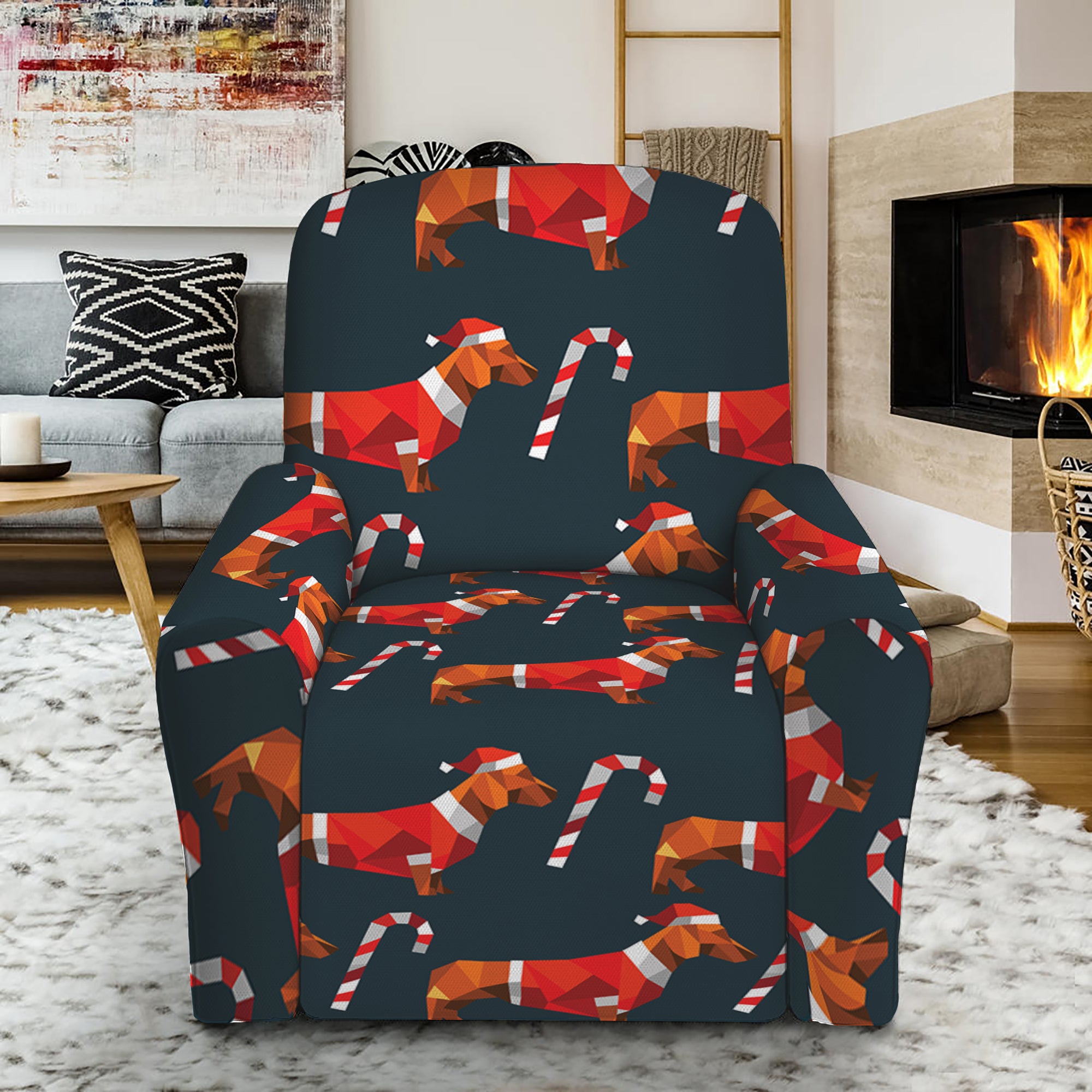 Xmas Dachshund Pattern Print Recliner Slipcover