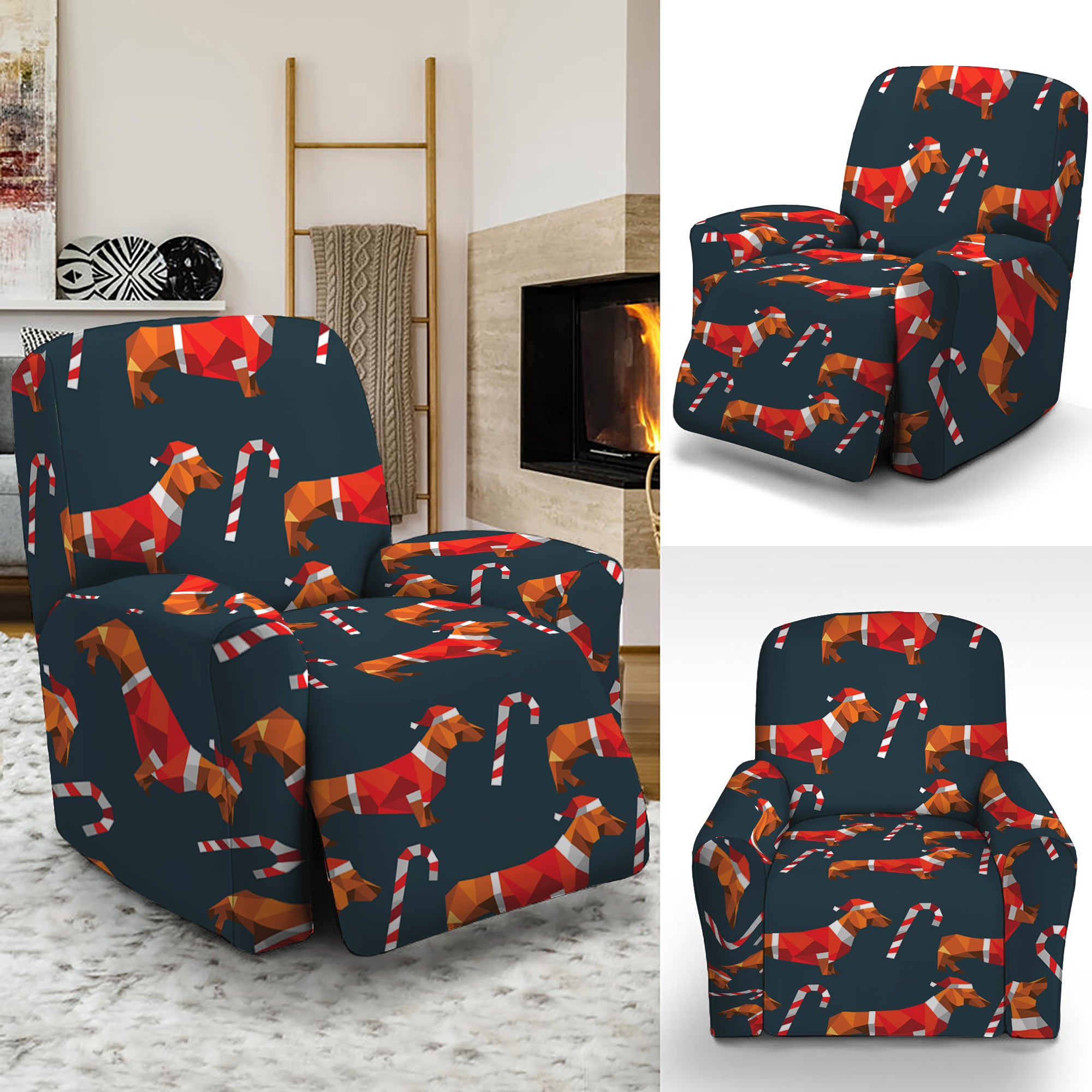 Xmas Dachshund Pattern Print Recliner Slipcover