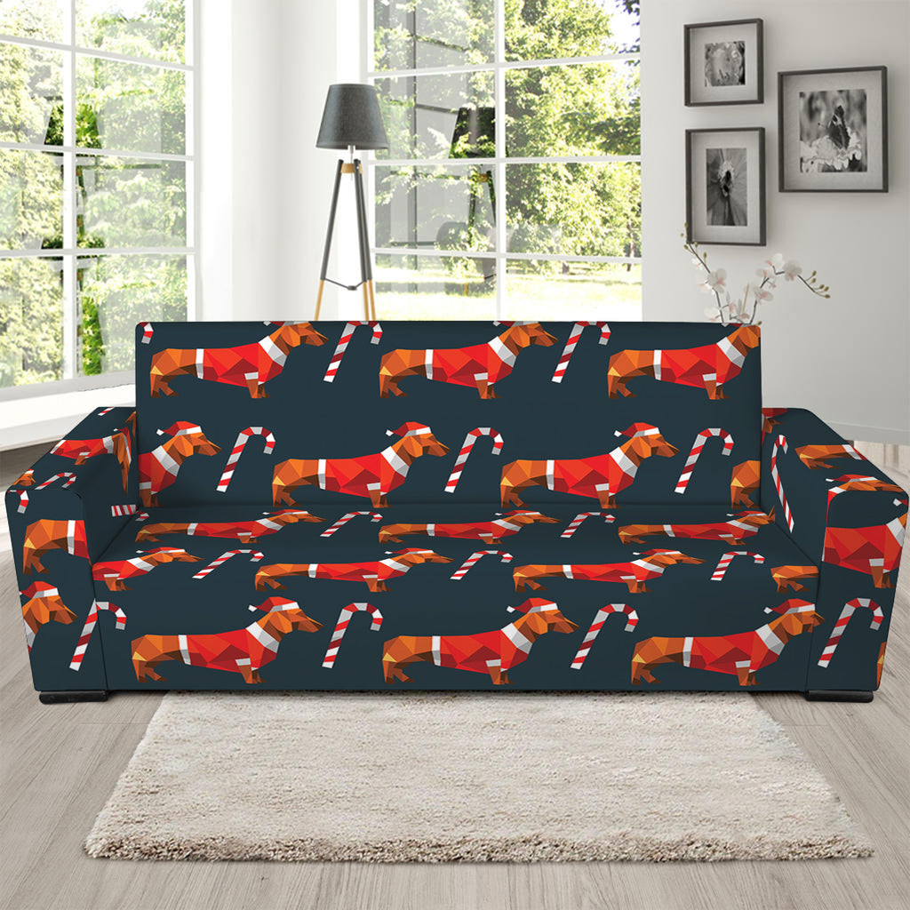 Xmas Dachshund Pattern Print Sofa Slipcover