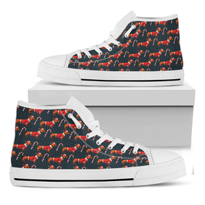 Xmas Dachshund Pattern Print White High Top Shoes