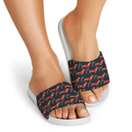 Xmas Dachshund Pattern Print White Slide Sandals