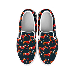 Xmas Dachshund Pattern Print White Slip On Shoes