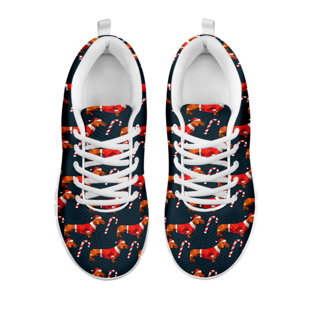 Xmas Dachshund Pattern Print White Sneakers