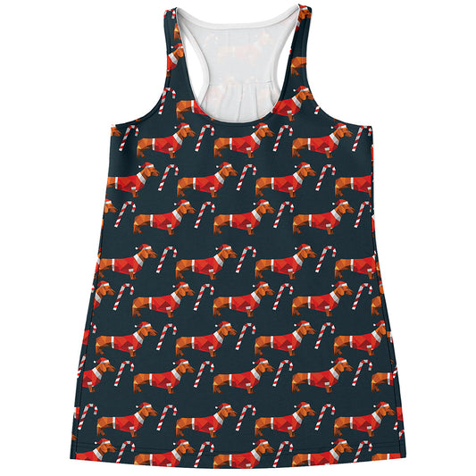 Xmas Dachshund Pattern Print Women's Racerback Tank Top