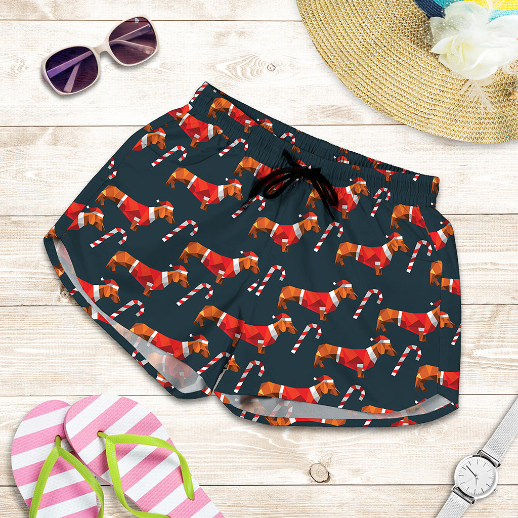 Xmas Dachshund Pattern Print Women's Shorts