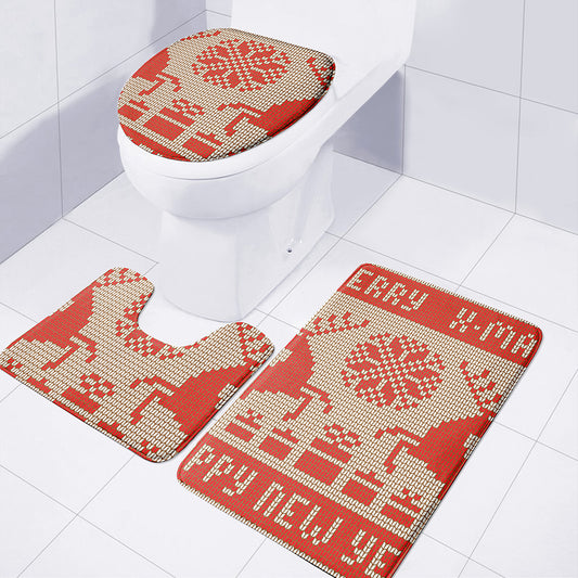Xmas Deer Knitted Print 3 Piece Bath Mat Set