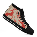 Xmas Deer Knitted Print Black High Top Shoes