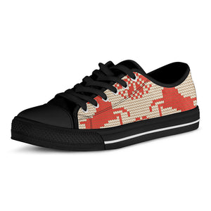 Xmas Deer Knitted Print Black Low Top Shoes 