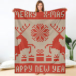 Xmas Deer Knitted Print Blanket