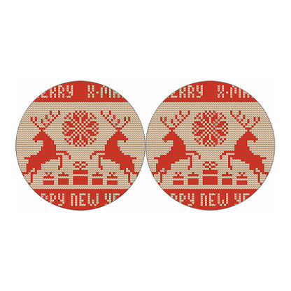 Xmas Deer Knitted Print Car Coasters