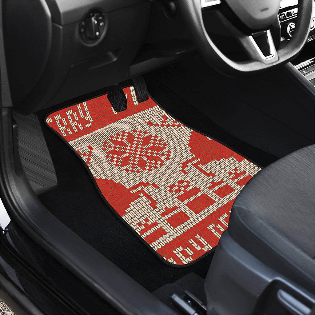 Xmas Deer Knitted Print Front Car Floor Mats