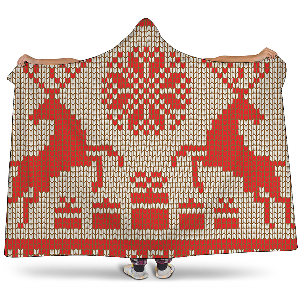 Xmas Deer Knitted Print Hooded Blanket