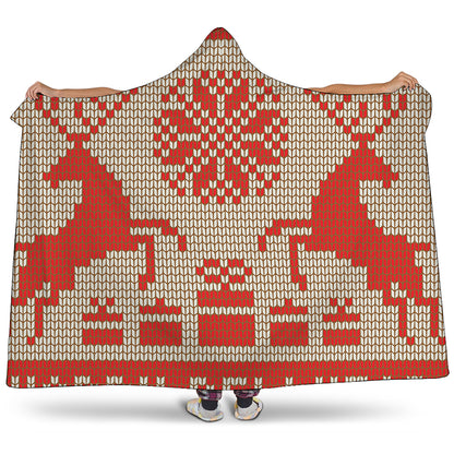 Xmas Deer Knitted Print Hooded Blanket