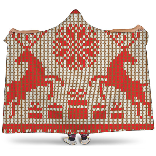 Xmas Deer Knitted Print Hooded Blanket