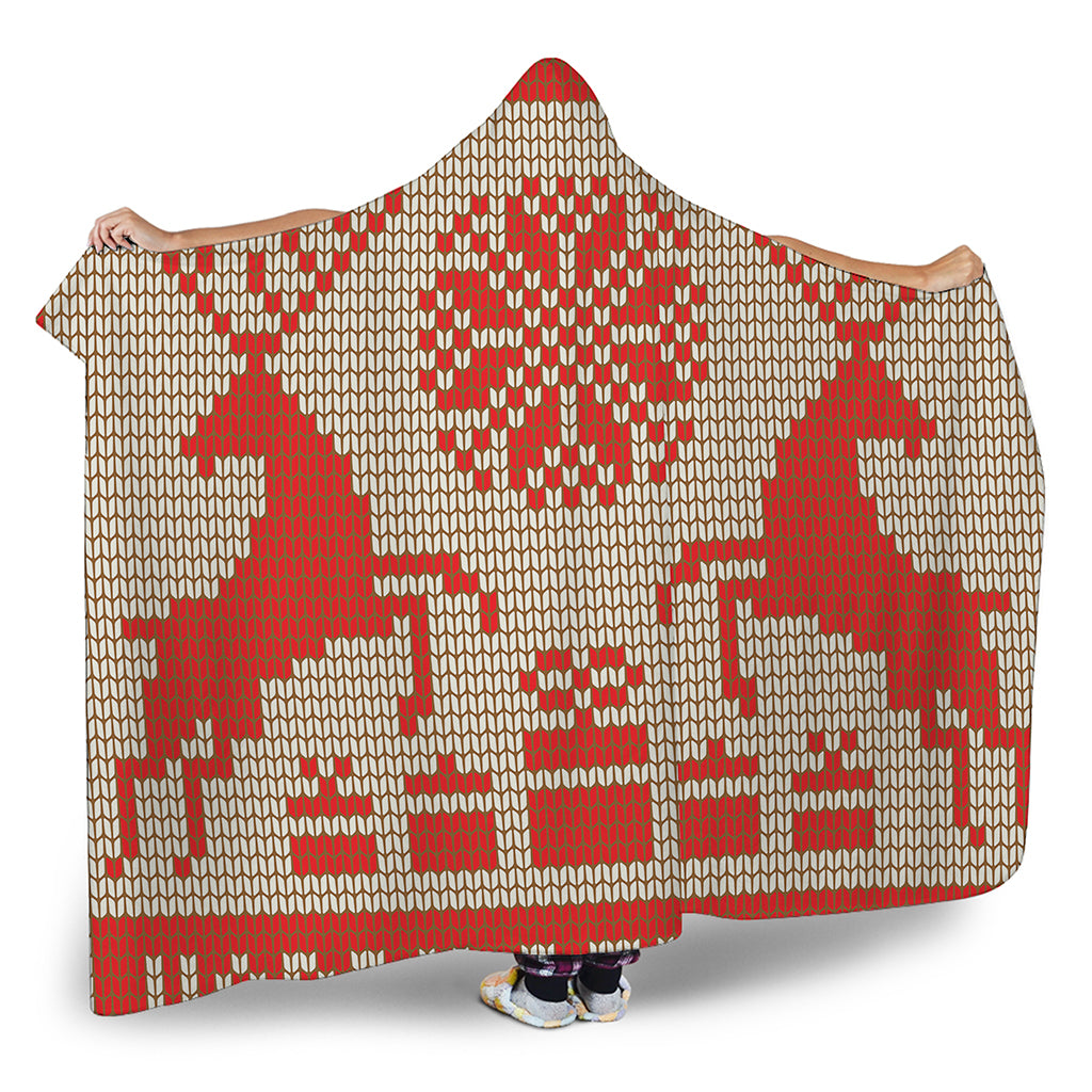 Xmas Deer Knitted Print Hooded Blanket