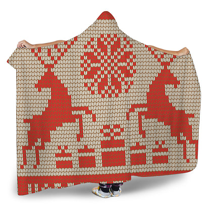 Xmas Deer Knitted Print Hooded Blanket
