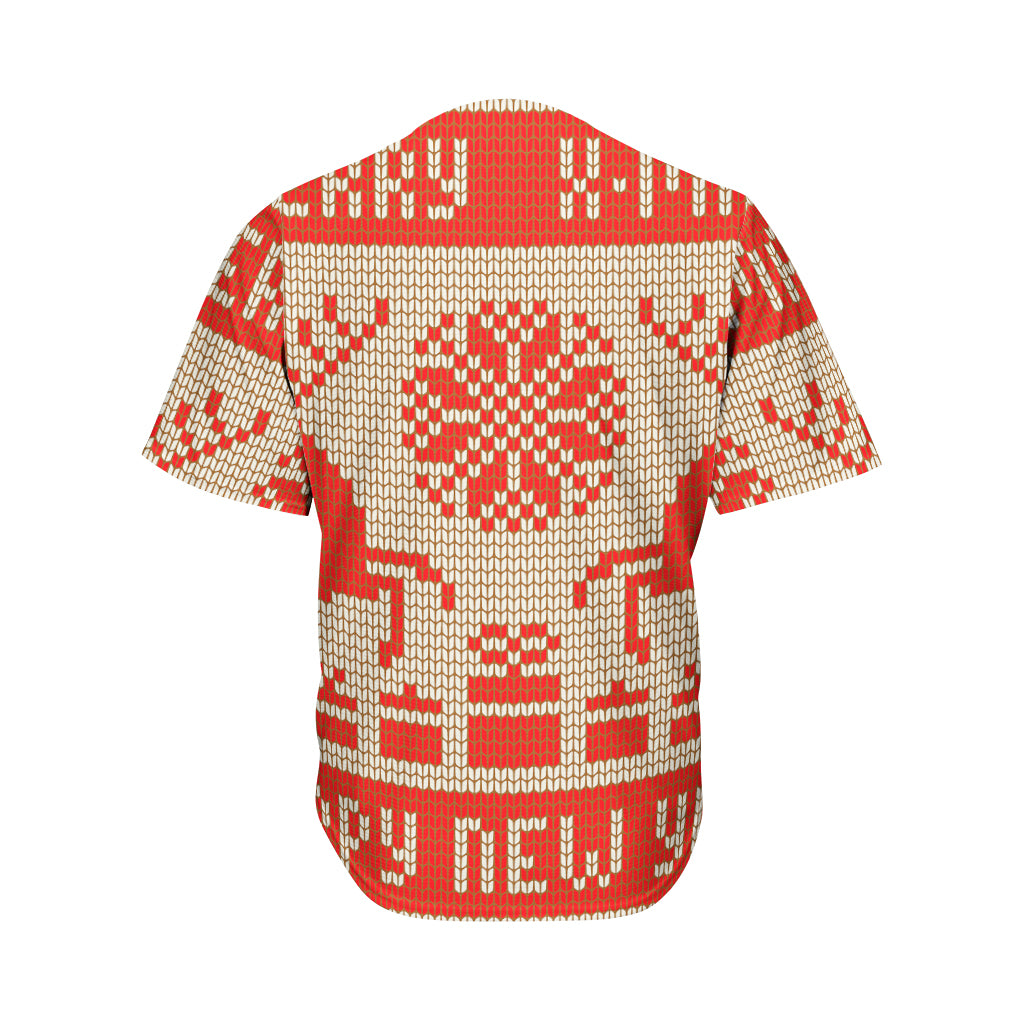 Xmas Deer Knitted Print Men's Baseball Jersey
