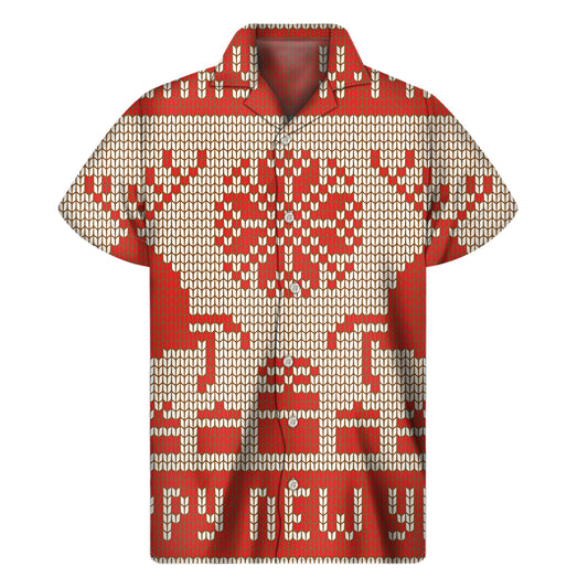 Xmas Deer Knitted Print Men's Short Sleeve Shirt