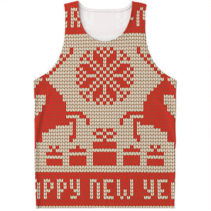 Xmas Deer Knitted Print Men's Tank Top