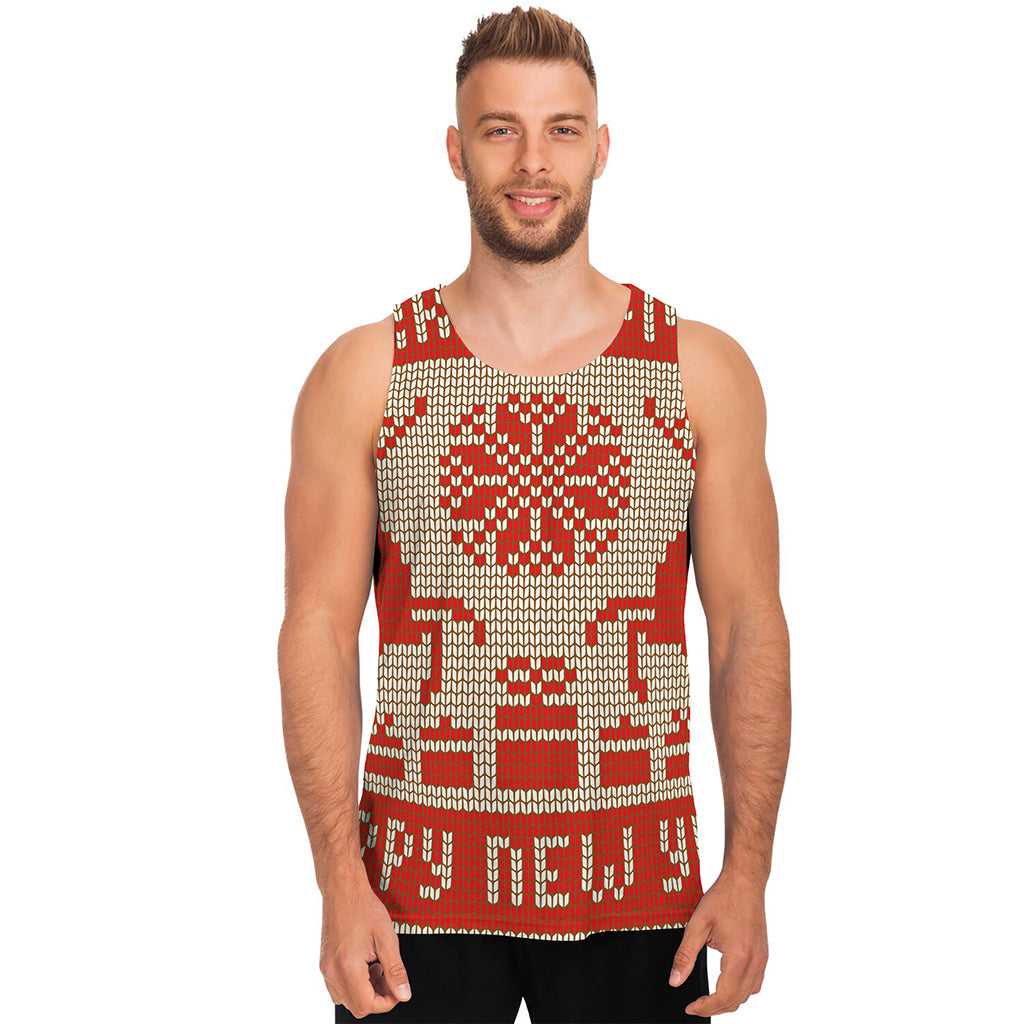 Xmas Deer Knitted Print Men's Tank Top