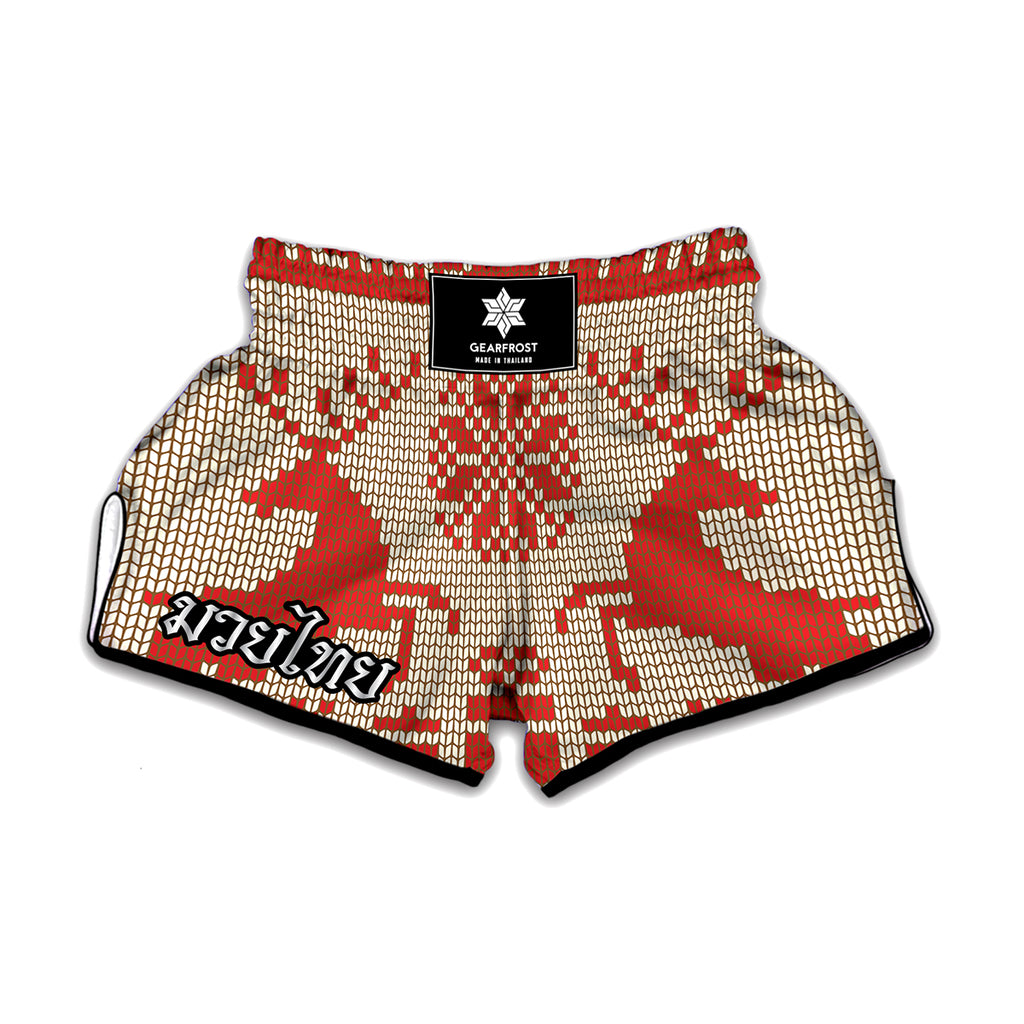 Xmas Deer Knitted Print Muay Thai Boxing Shorts