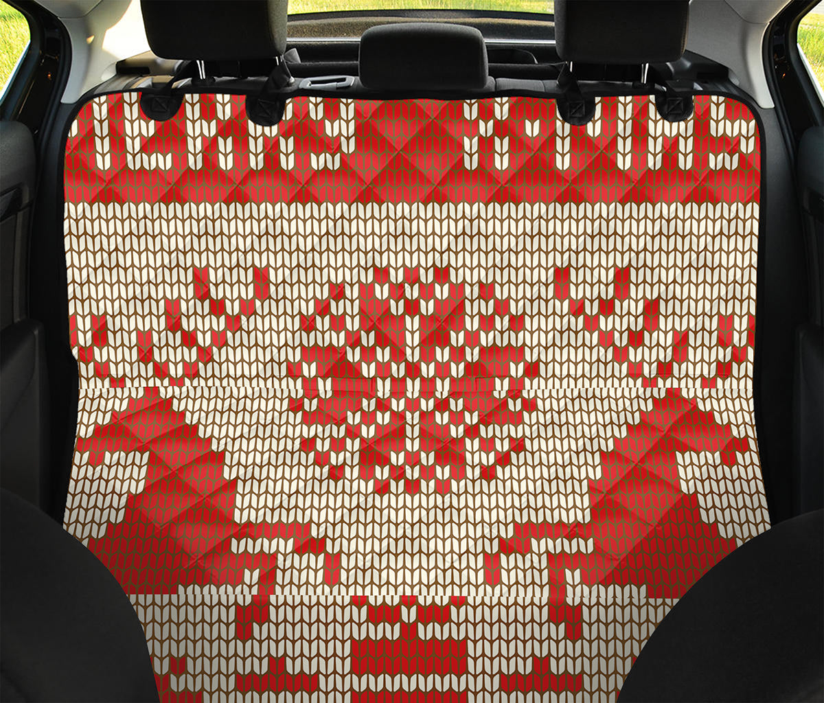 Xmas Deer Knitted Print Pet Car Back Seat Cover