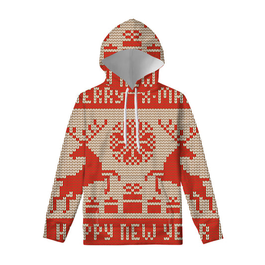 Xmas Deer Knitted Print Pullover Hoodie